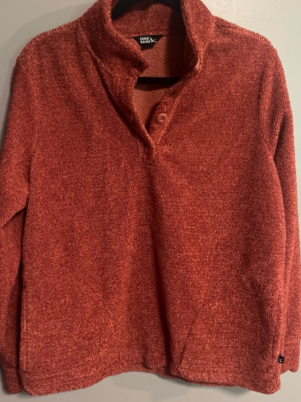 Eddie Bauer Rust Red Button-Accent Turtleneck Pullover